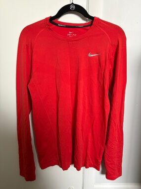 Nike Red Long Sleeve Dri-FIT Top with Silver Swoosh